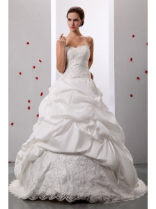 Custom Made A-line Pick-ups Sweetheart Informal Wedding Gowns With Lace and Ruch For Wedding Party