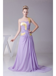 One Shoulder For Lilac Prom Dress With Chiffon and Brush Train