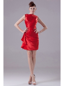 Red and Mini-length For Prom Dress With Taffeta and Bateau