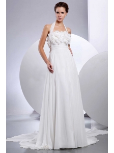 Simple Empire Halter 2013 Wedding Dress With Hand Made Flowers and Appliques