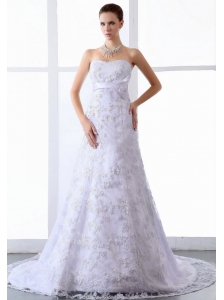 2013 Wedding Dress Lace Tulle Brush / Sweep Train Strapless A-Line