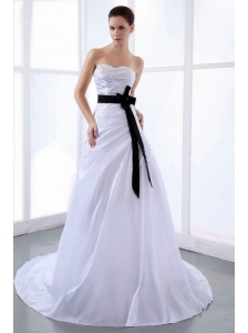 Black Sash Wedding Dress With Taffeta A-line Court Train Sweetheart