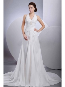 Chiffon Halter Appliques Brand new Wedding Dress With Buttons Back