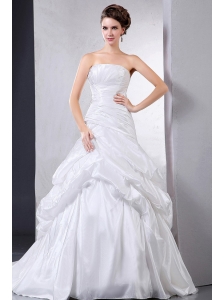 Custom Made 2013 Ball Gown Wedding Dress With Pick-ups and Ruching Court Train
