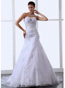 Lace Appliques Sweetheart Tulle Stylish Wedding Dress
