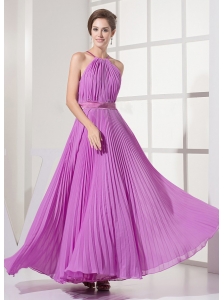 Straps and Lavender For Prom Dress With Ruched Over Skirt