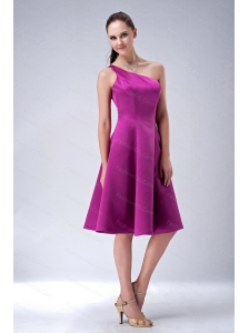 A-line / Princess One Shoulder Fuchsia Cheap Dama Dress