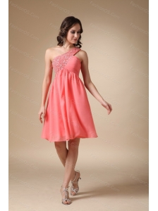 Cheap Watermelon Red Chiffon Beading Dama Dresses for Quinceanera