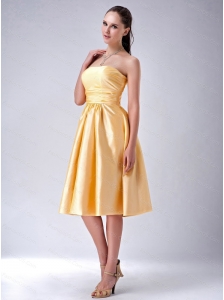 Gold Strapless Satin Bow Dama Dresses for Quinceanera