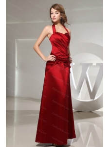 Halter Wine Red Ruched Cheap Dama Dress