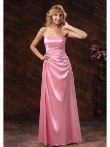 Long Rose Pink Elastic Woven Satin Strapless Dama Dresses