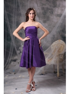 Simple Taffeta Strapless Purple Dama Dress For Summer