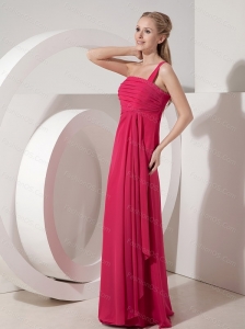 Long Coral Red Column One Shoulder Ruch Dama Dress For 2013