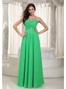 Long Green Empire Sweetheart Ruch and Beading Dama Dress