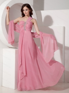 Long Pink Empire One Shoulder Beading Dama Dress 2013