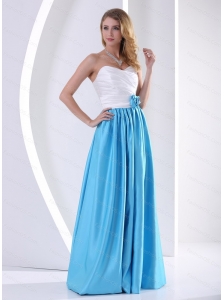 Long White and Aqua Blue Sweetheart Ruch Dama Dress 2013