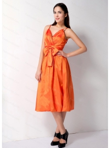 Straps Orange Bowknot Cheap Dama Dress