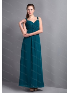 Turquoise Chiffon Ruch Ankle-length Dama Dress