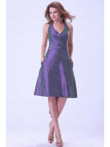 Purple Halter Short Taffeta 2013 Dama Dresses