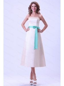 White Sash Satin Strapless 2013 Dama Dresses