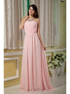 2013 Baby Pink Strapless Ruch Dama Dress For Quinceanera