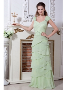 Beading and Rulles Layers Apple Green Straps Floor-length Dama Dress