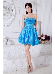 Beading Mini-length Taffeta Aqua Blue Dama Dress