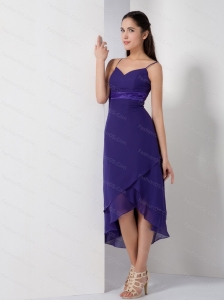 Purple Spaghetti Straps High-low Chiffon Dama Dress