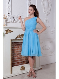 Ruch A-line / Princess One Shoulder Blue Dama Dress