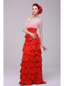 Wonderful Column Sweetheart Red Floor-length Prom Dresses with Beading