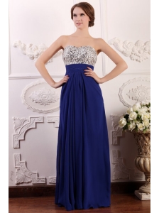 Blue Sweetheart Empire Chiffon Beaded Decorate Brust Prom Dress
