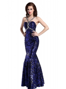 Mermaid Straps Sequins Beading Floor-length Purple Prom Dress