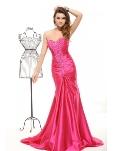 Sweetheart Column Appliques with Beading Prom Dress in Hot Pink