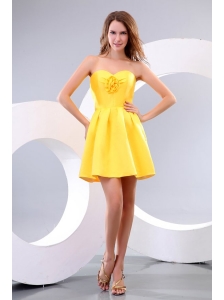 Yellow Sweetheart Hand Made Flower Prom Dress with Short
