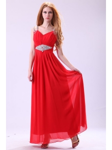 2014 Empire V-neck Red Floor-length Beading Chiffon Prom Dress