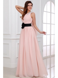 Discount Empire One Shoulder Chiffon Appliques Pink Prom Dress