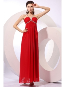 Empire One Shoulder Red Beading Graduation Chiffon 2014 Prom Dress