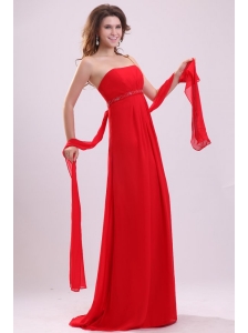 Empire Red Strapless Beading and Ruching Chiffon Prom Dress