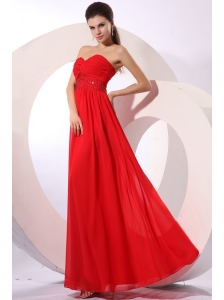 Red Empire Sweetheart Floor-length Beading Chiffon Prom Dress