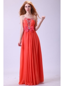 Watermelon Strapless Empire Chiffon Beading Long 2014 Prom Dress