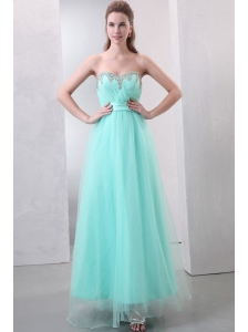 A-line Aqua Blue Sweetheart Beading and Ruching Organza Prom Dres
