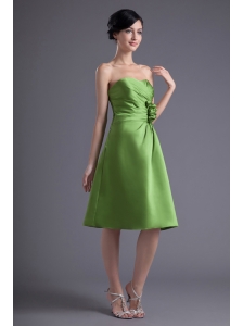 A-line Sweetheart Spring Green Ruching Hand Made Flower Prom Dress