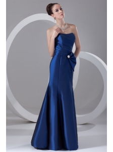Column Blue Strapless Floor-length Taffeta Ruching Prom Dress