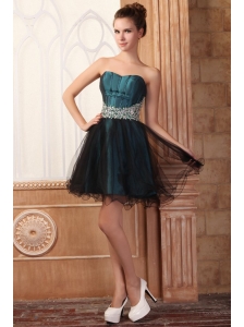 Peacock Green and Black Short Prom Dress with Beading Mini-length