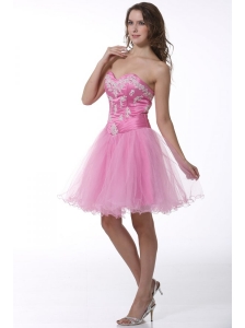 Princess Baby Pink Sweetheart Appliques Knee-length Prom Cocktail Dress