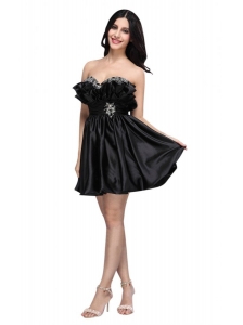 Sweetheart Mini-length Beaded Decorate Black Prom Dress for 2014
