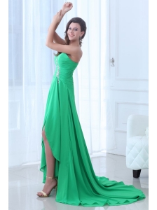 Turquoise Sweetheart Beading Ruching High-low Prom Dress
