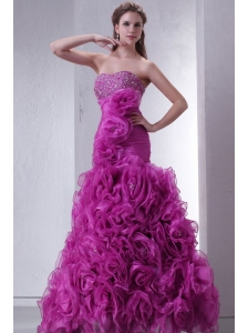 Sweetheart Beading and Rolling Flowers Mermaid Lilac Prom Dress