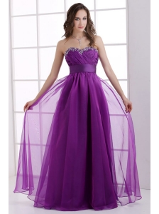 A-line Sweetheart Eggplant Purple Ruching Beading Chiffon Prom Dress