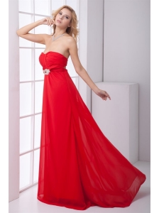 Empire Strapless Beading Backles Red Chiffon Prom Dress